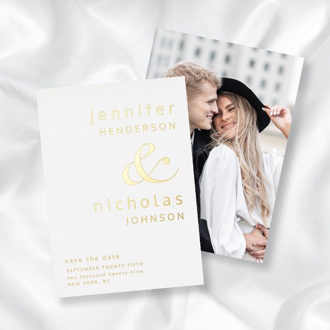 Modern Ampersand Photo Save The Date Gold  Foil Invitation (Creator Uploaded)