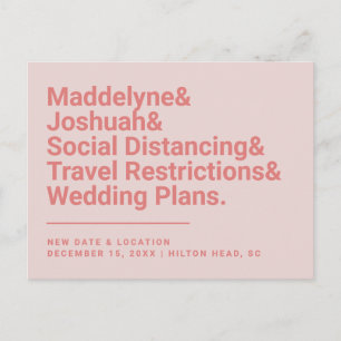 Modern Ampersand Pink Wedding Postponement Postcard