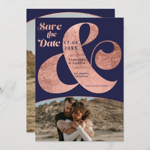 Modern ampersand rose gold 2 photos save the date