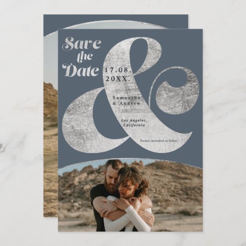 Modern ampersand silver 2 photos save the date