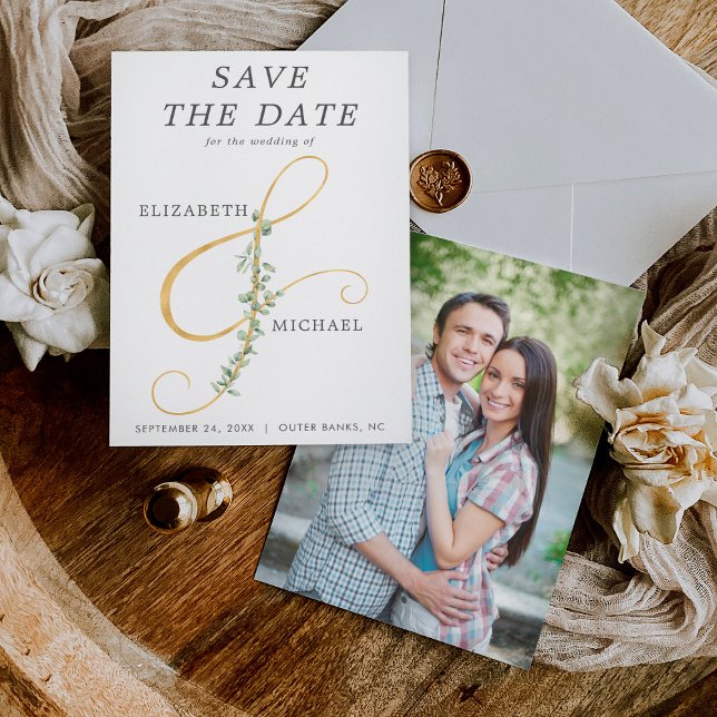 Modern Ampersand Simple Greenery Wedding Photo Save The Date (Creator Uploaded)