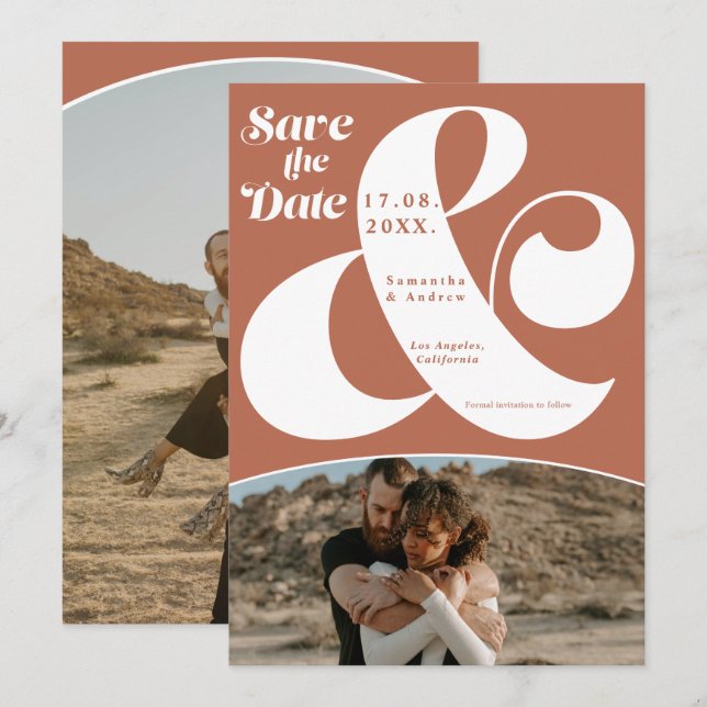 Modern ampersand terracotta 2 photos save the date (Front/Back)