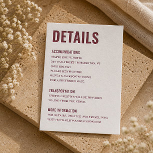 Modern Ampersand Wedding Details Letterpress Enclosure Card