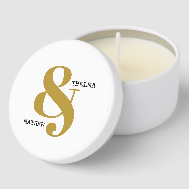 Modern Ampersand with Names Wedding Candles Mini Candle Favors (Corner)