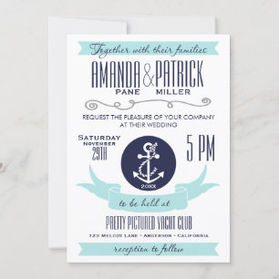 Modern Anchor Blue Nautical Wedding Invitations