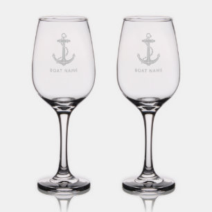 Modern Anchor Boat Name Keepsake Swag Custom Wine Glass