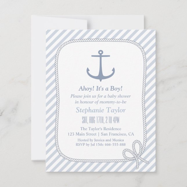Modern Anchor Nautical Baby Shower Invitations (Front)