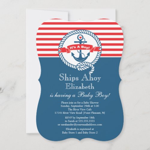 Modern Anchor Nautical Sailboat Boy Baby Shower Custom Invitation