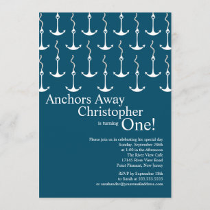 Modern Anchors Away Boy 1st Birthday Party Invitation
