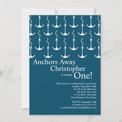 Modern Anchors Away Boy 1st Birthday Party Personalized Invites