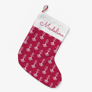 Modern Anchors Pattern Add Your Name Small Christmas Stocking