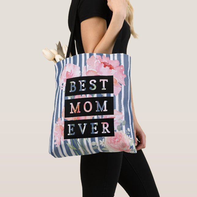 Modern and adorable Best mom ever l Stripes Tote Bag (Close Up)