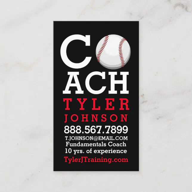 Modern and Bold Baseball Coach Business Card | Zazzle