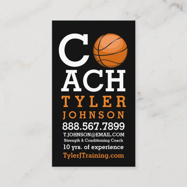 Modern and Bold Basketball Coach Business Card (Front)