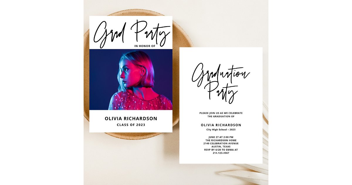 Modern and Bold | Black and White Photo Grad Party Invitation | Zazzle
