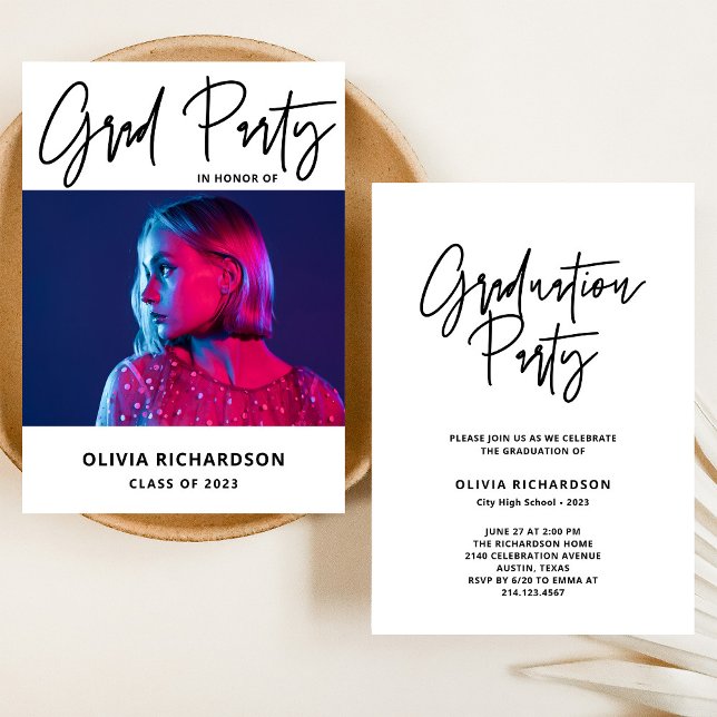 Modern and Bold | Black and White Photo Grad Party Invitation (Creator Uploaded)