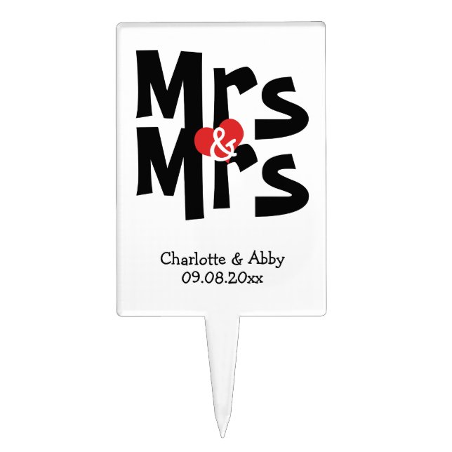 Modern And Bold Lesbian Wedding Mrs and Mrs Cake Topper (Front)