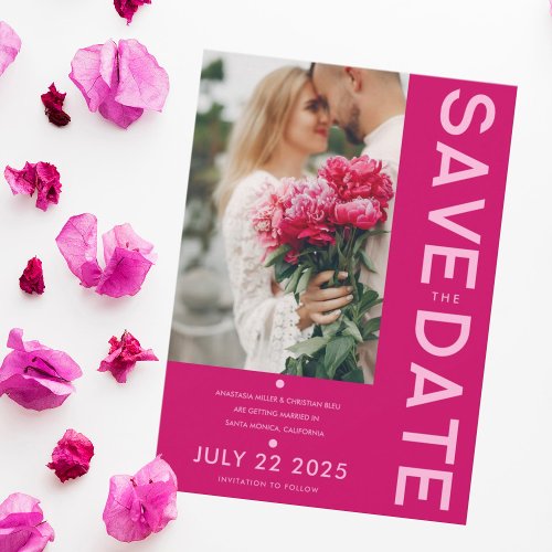 Modern and Bold Magenta Photo Save The Date Invitation