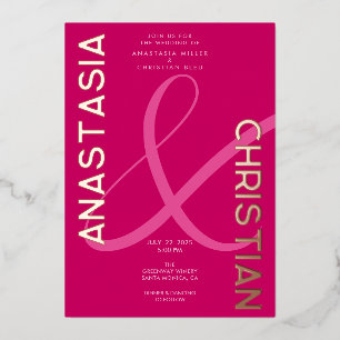 Modern and Bold Magenta Wedding Foil Invitation