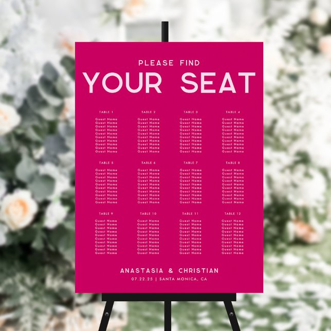 Modern and Bold Magenta Wedding Seating Chart Foam Board (Creator Uploaded)