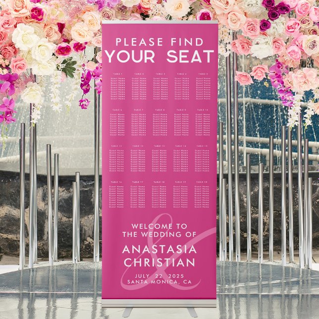Modern and Bold Magenta Wedding Seating Chart Retractable Banner (Creator Uploaded)