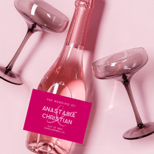 Modern and Bold Magenta Wedding Sparkling Wine Label