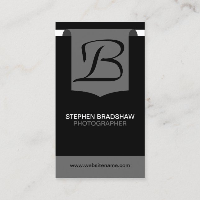 Modern and Bold Monogram Gray Business Card (Front)
