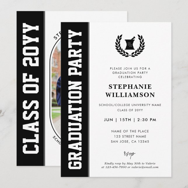 Modern and Bold Pharmacy School Graduation Photo Invitation (Front/Back)