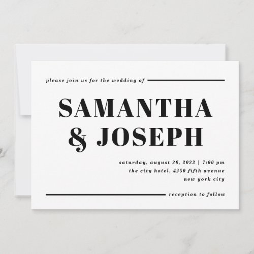 Modern and Bold Typography  Minimalist Wedding Invitation