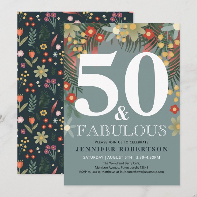 Modern and Chic 50 and Fabulous Birthday Invitatio Invitation (Front/Back)