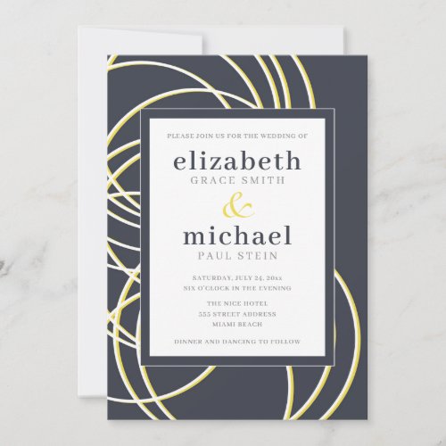 Modern and Chic Blue Yellow and White Wedding Invitation