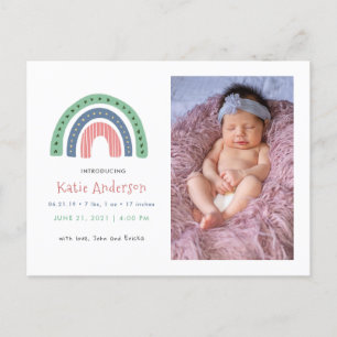 Modern and Chic Rainbow Photo Birth Announcement