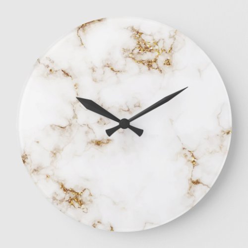 Modern and chic white marble gold glitter large clock