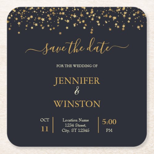 Modern And Classic Gold Stars Wedding Square Paper Coaster