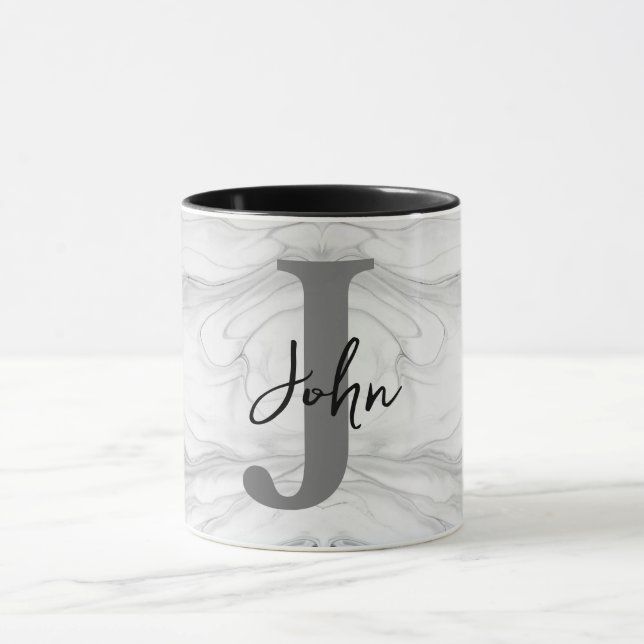 Modern and Classic Marble Monogram Letter J Mug (Center)