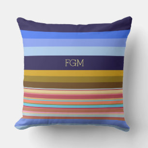 modern and colorful stripes with initials throw pillow