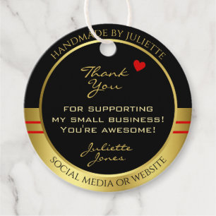Modern and Cute - Black with Gold Frame Thank You Favor Tags