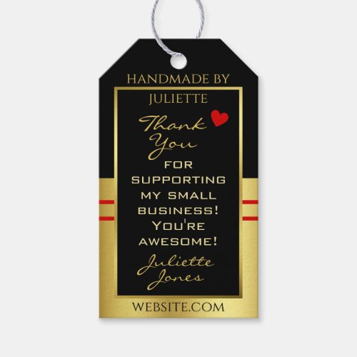 Modern and Cute _ Black with Gold Frame Thank You Gift Tags