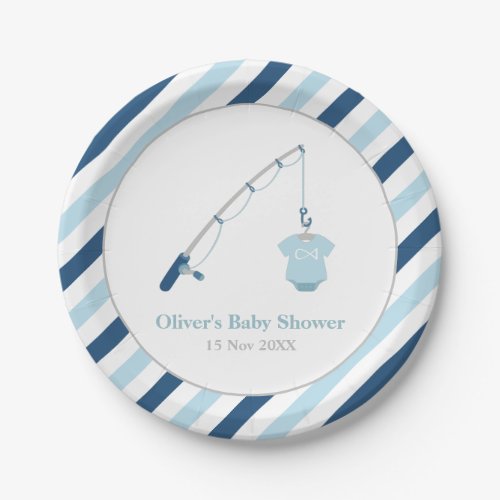 Modern and Cute Fishing Baby Shower Supplies Paper Plates