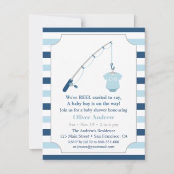 Modern And Cute Fishing Themed Baby Shower Custom Invitation by RustyDoodle at Zazzle