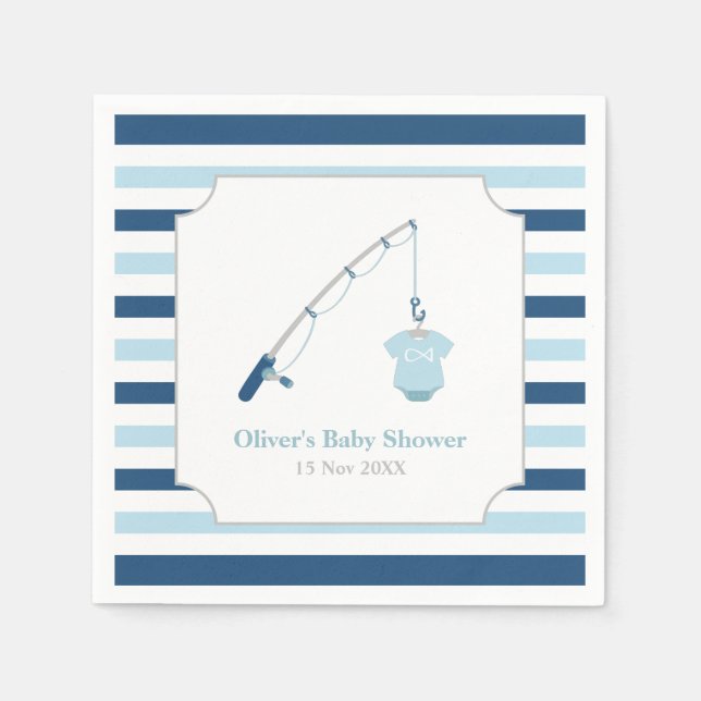 Modern and Cute Fishing Themed Baby Shower Napkins (Front)