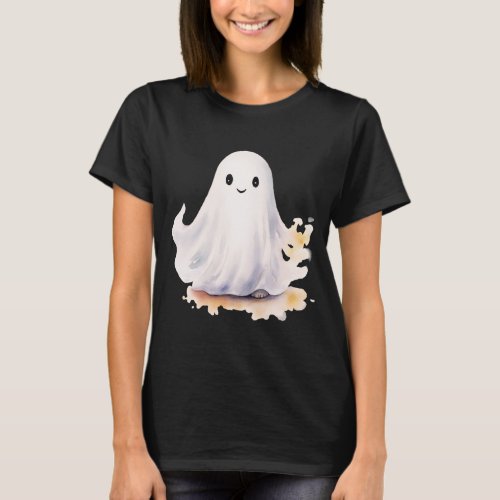 Modern and Cute Ghost Black Halloween T_Shirt