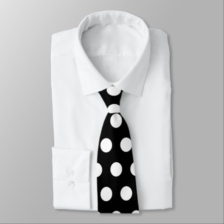 Modern And Cute Large Black, White Polka Dots Neck Tie