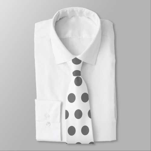 Modern and cute large gray polka dots on white neck tie