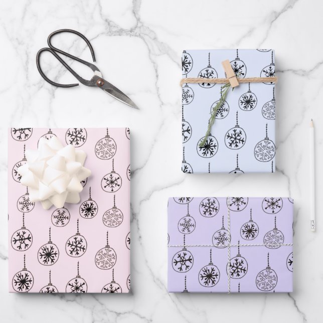 Modern and Cute Snowflake Ornaments Christmas Wrapping Paper Sheets (Front)