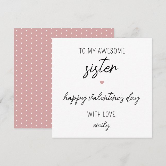 Modern and Cute Valentine's Day Card for Sister (Front/Back)