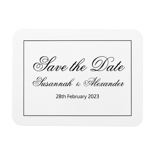 Modern and Elegant Black and White Save the Date Magnet (Horizontal)