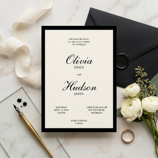 Modern and Elegant Black Border Script Wedding Invitation