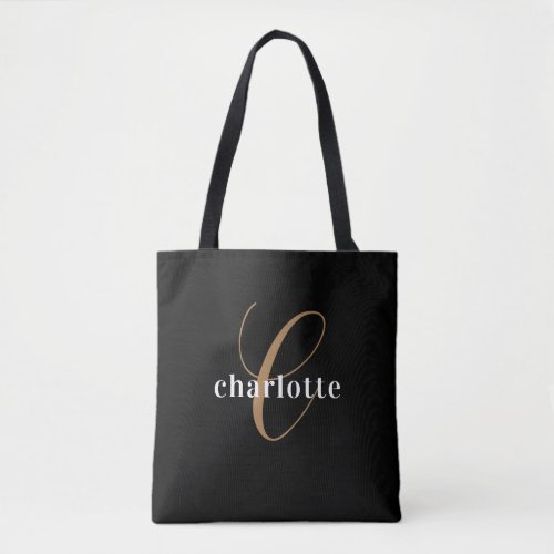 Modern and Elegant Black Personalized Monogram Tote Bag