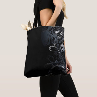 Modern and Elegant Black White Flowers Tote Bag